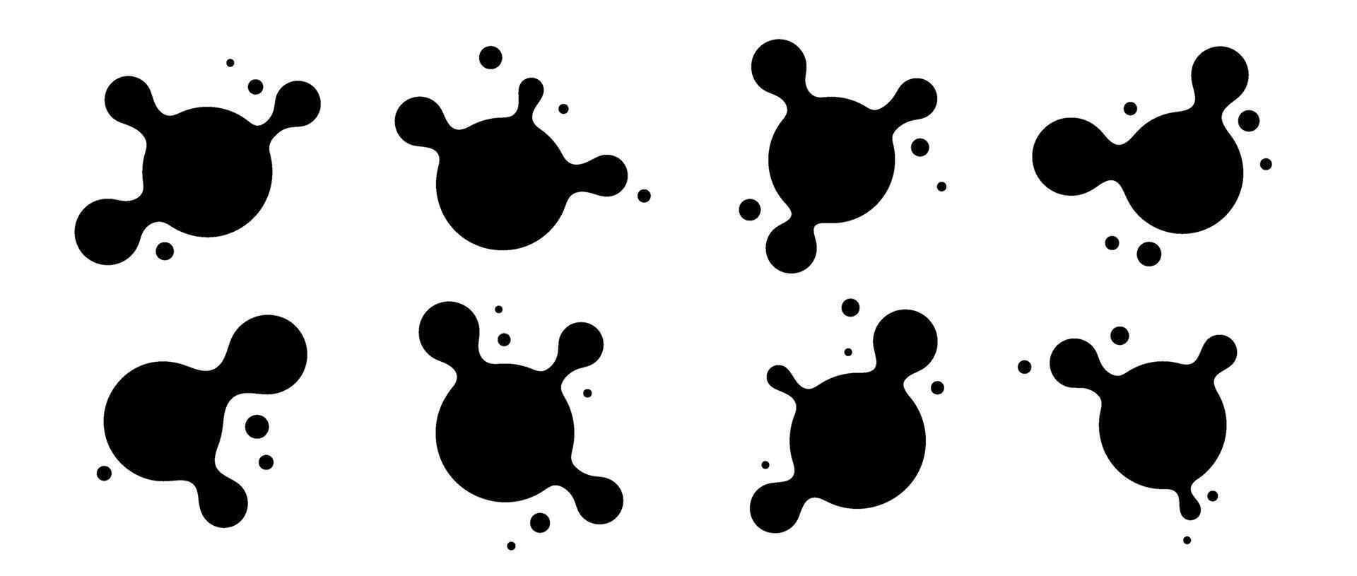 Abstract connected sphere collection. Black liquid metaball set. Amoeba blotches, drops or blobs pack. Morphing design elements for label, sticker, banner, collage, poster. vector