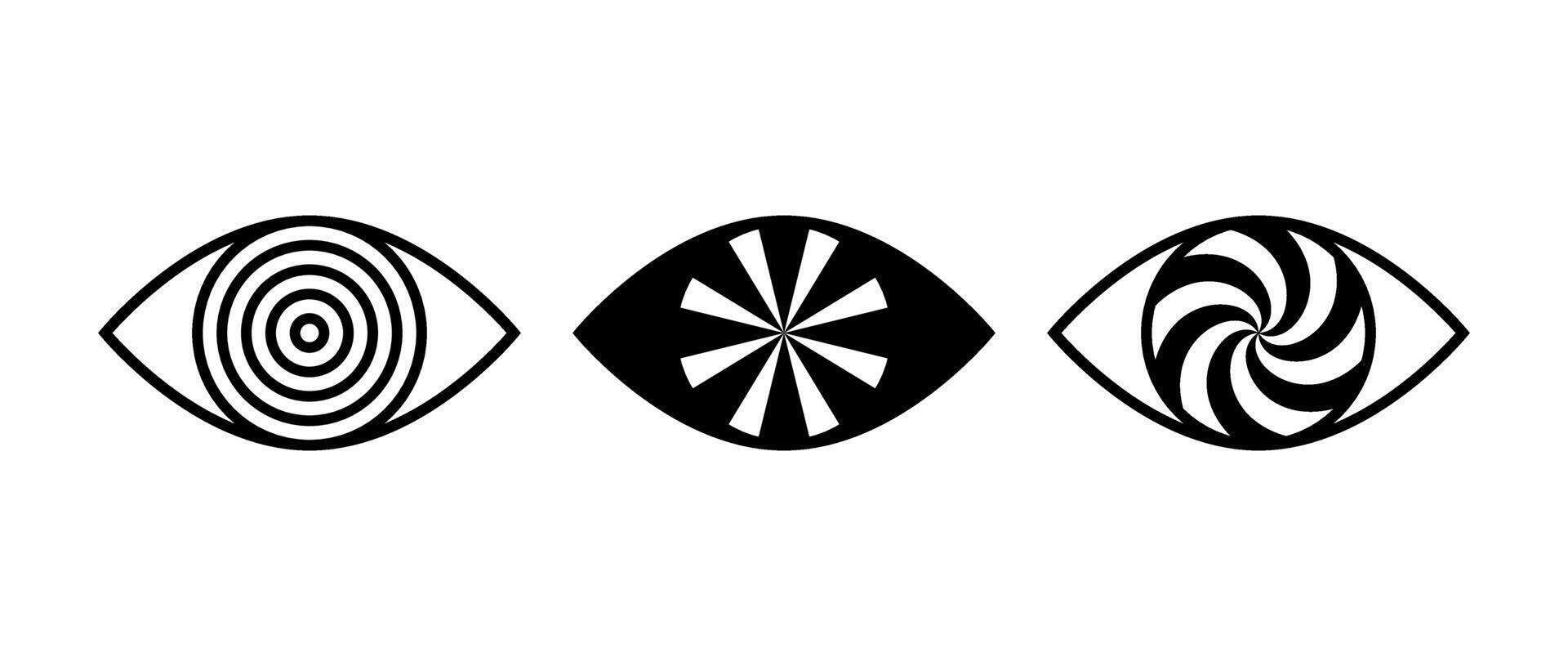 Eyes sign set. Vision outline symbol collection. Hypnosis eyeball concept pack. Watching or observing icon elements for poster, banner, brochure, leaflet, booklet, flyer. Illustration bundle vector