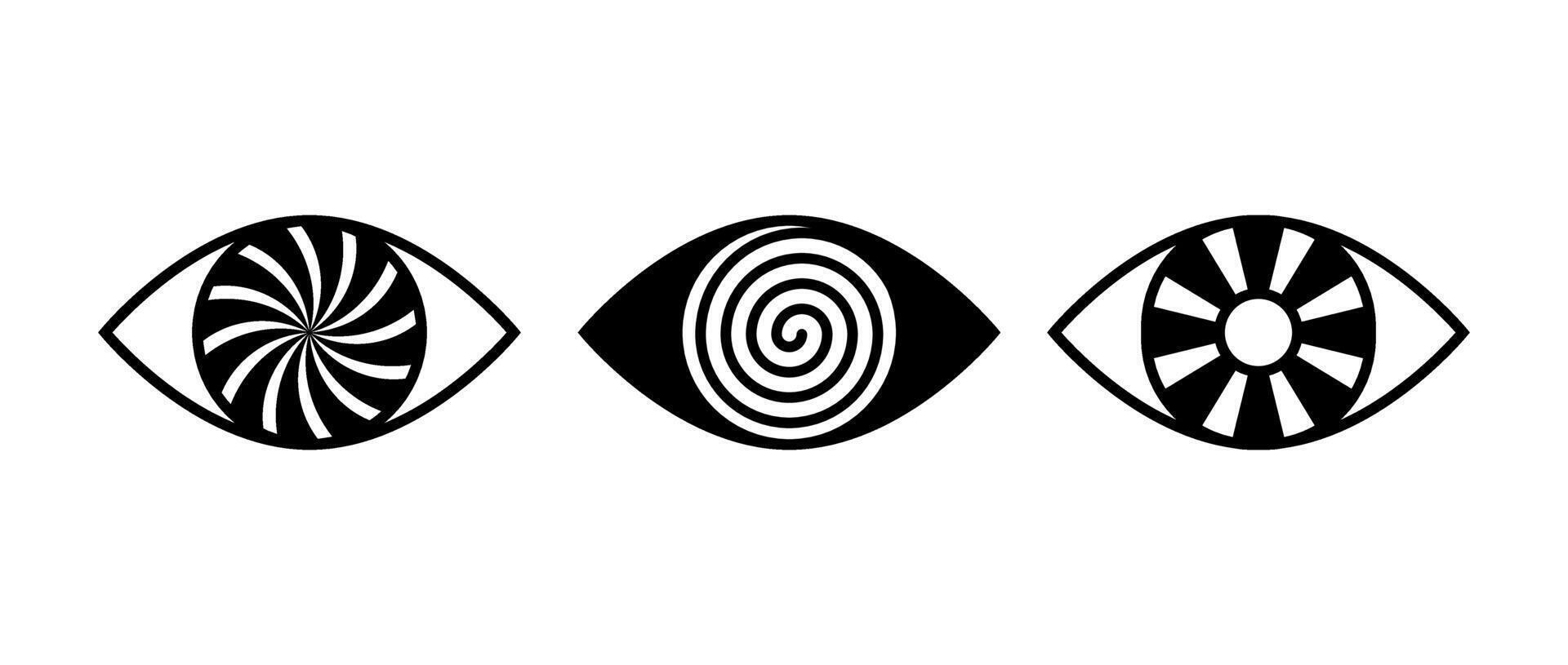 Eyes sign set. Vision outline symbols collection. Hypnosis eyeball concepts pack. Watching or observing icon elements for poster, banner, brochure, leaflet, booklet. Illustration bundle vector