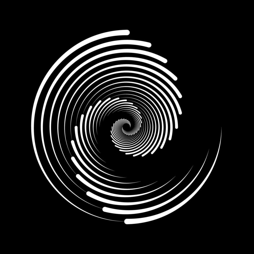 Spiral lines element. Radial spinning stripes texture. Circle swirl shape. Abstract geometric background design for poster, banner, logo, icon, collage, tattoo, sticker, tag, emblem. vector