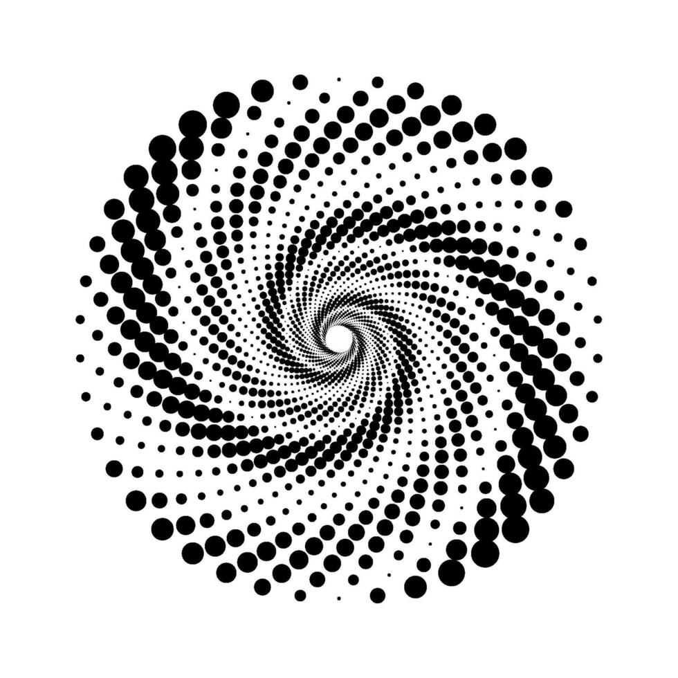Dotted spiral element. Radial spinning halftone form. Circle swirl dots shape. Abstract geometric background for poster, banner, logo, icon, collage, tattoo, presentation, booklet. vector