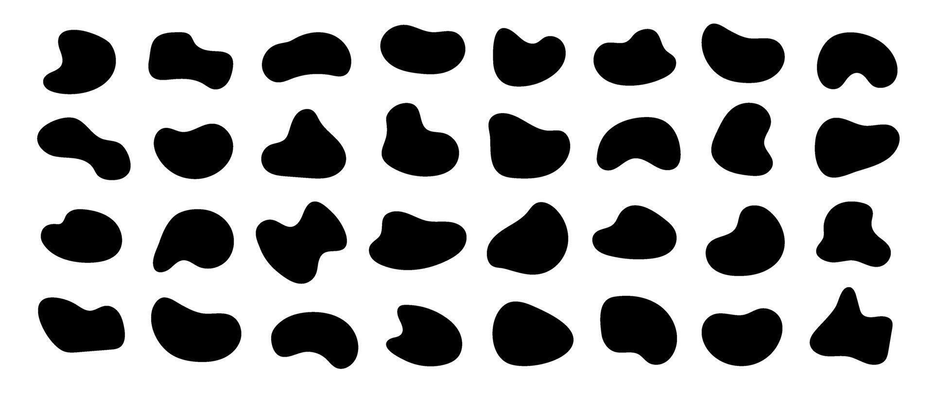 Abstract organic shapes collection. Irregular liquid forms set. Black amoeba blobs, blotches, drops and stains pack. Different design elements for label, sticker, banner, speech bubble. vector