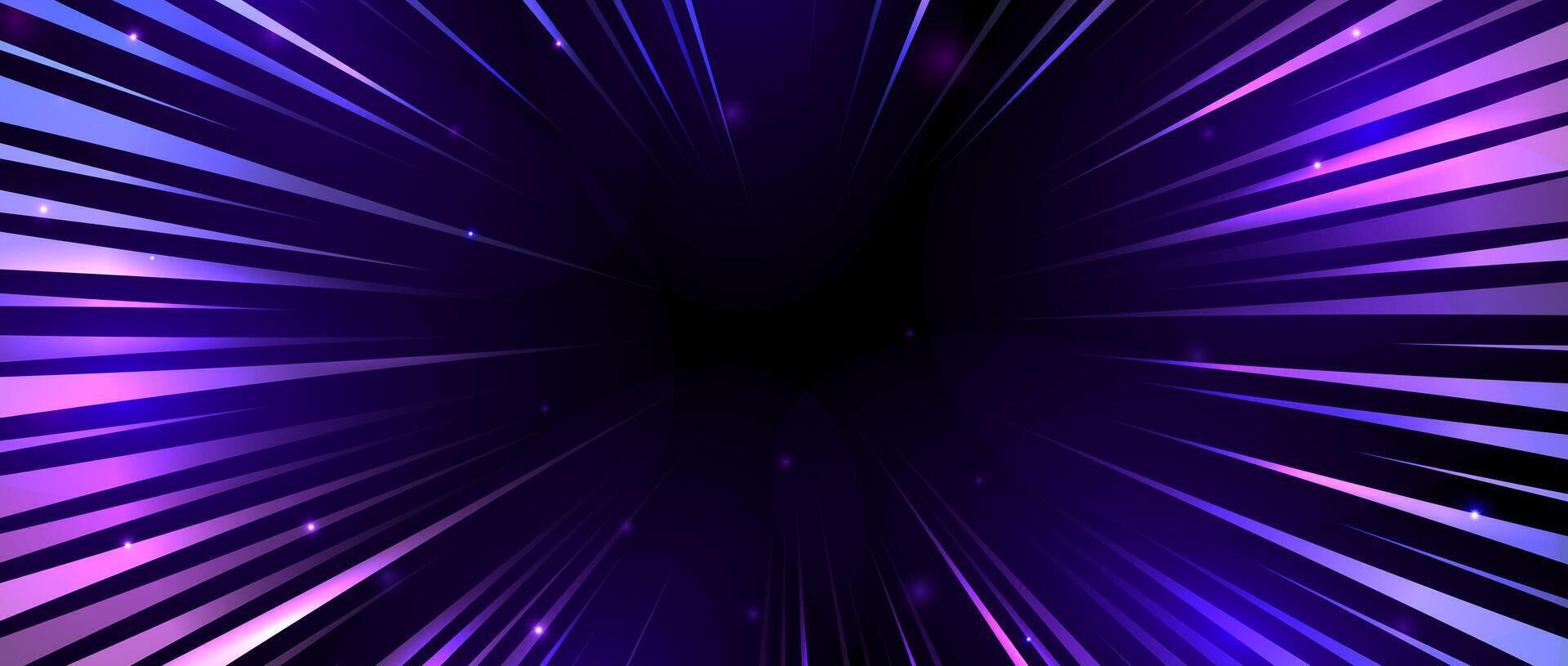Radial neon light trails. Blue and purple glowing rays wallpaper. Manga anime speed effect background with sparks and sparkles. Explosion concept backdrop. vector