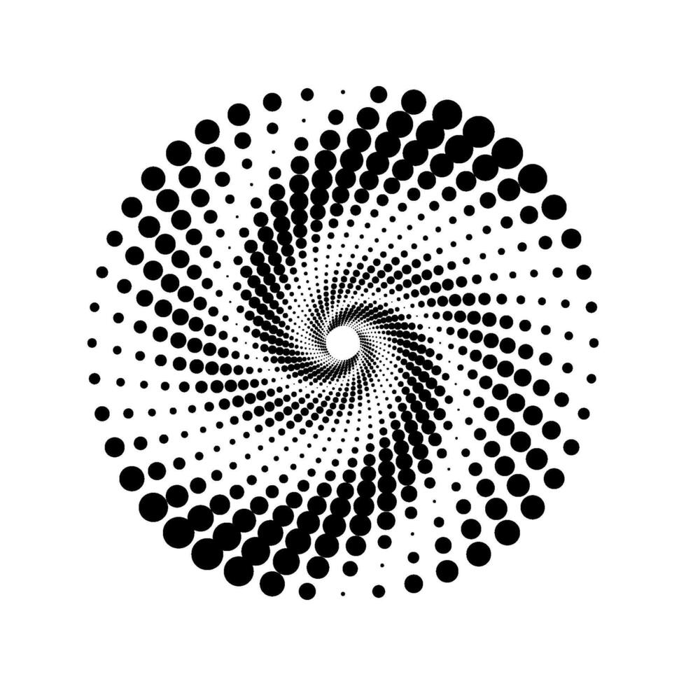 Dotted spiral element. Radial spinning halftone form. Circle swirl dots shape. Abstract geometric background for poster, banner, logo, icon, collage, sign, presentation, booklet. vector