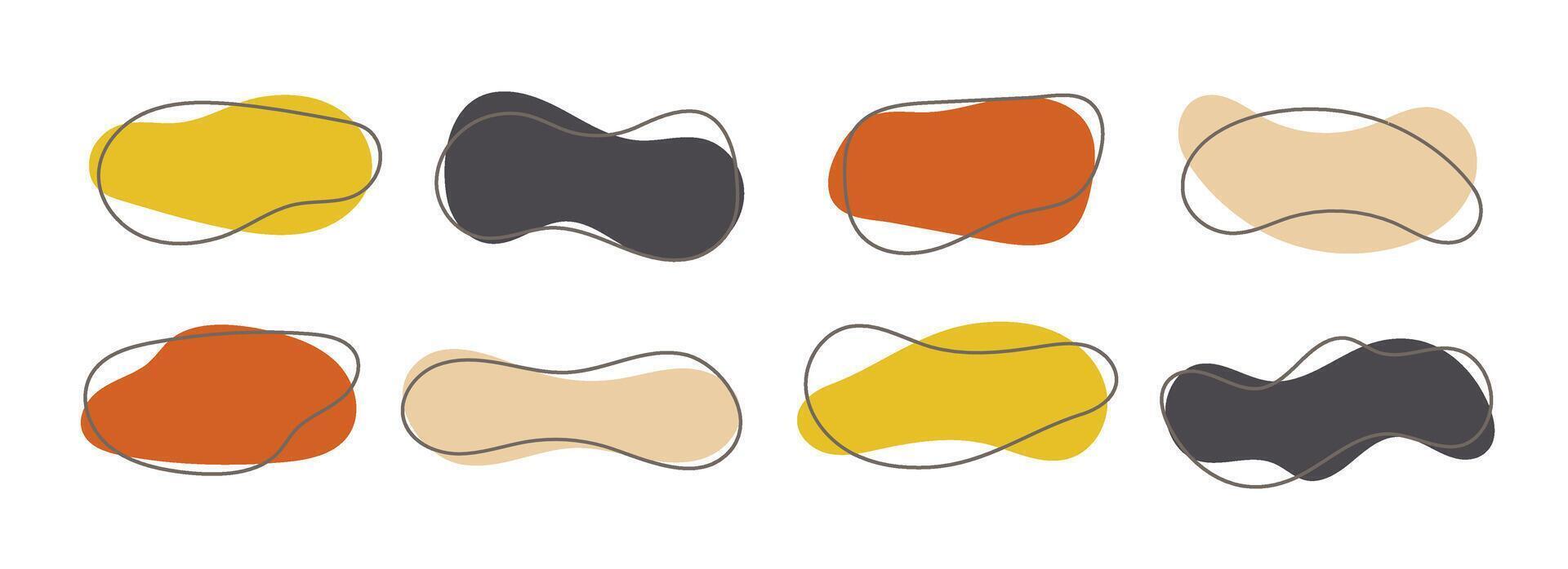 Abstract organic shapes collection. Long Irregular liquid forms set. Amoeba blobs, blotches, drops or stains bundle. Universal design templates for label, sticker, banner, presentation, flyer. vector