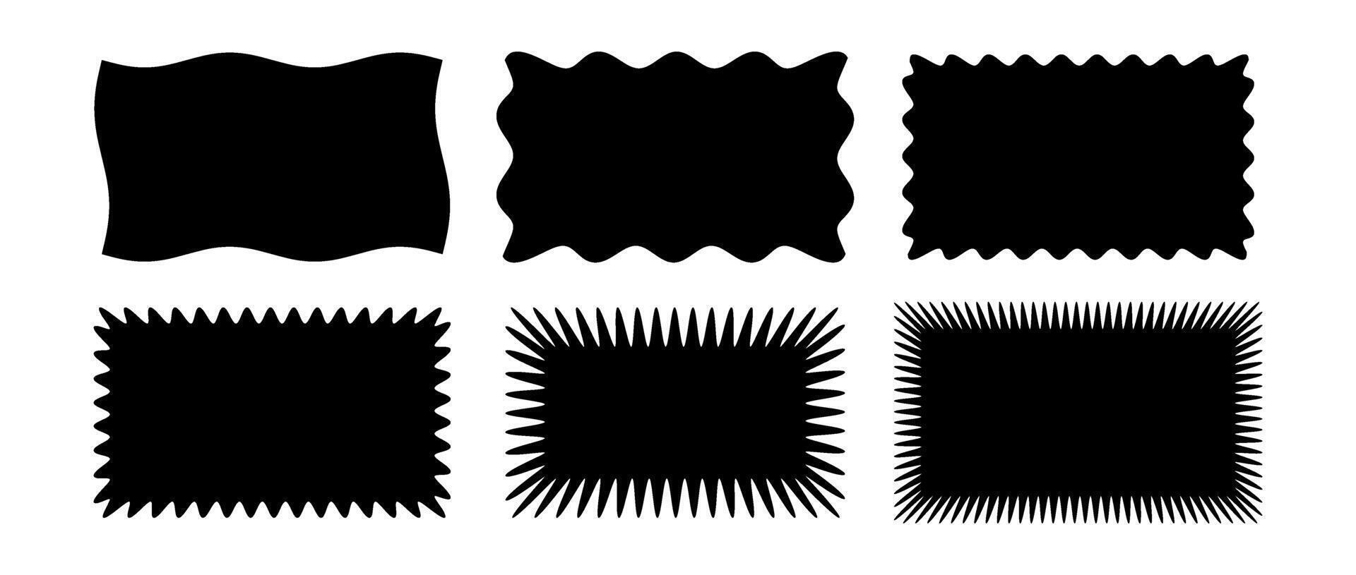 Zig zag wavy edge rectangle shape collection. Jagged rectangular form set. Black graphic design element pack for decoration, banner, poster, template, sticker, badge, label, tag, flyer. vector
