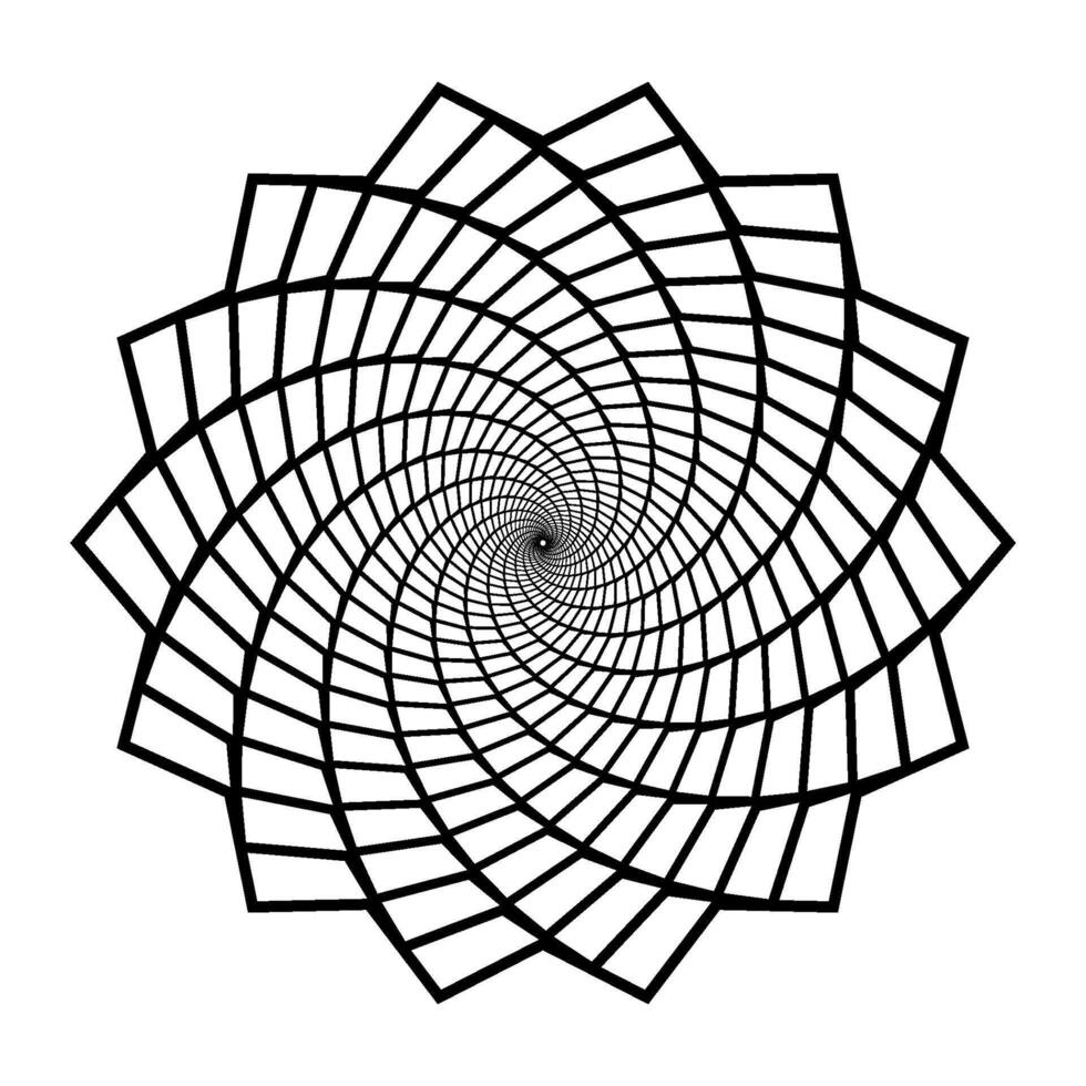 Abstract radial pattern. Circular geometric spiral shape. Round decorative flower or leaves content. Black design element for logo, label, tag, emblem, poster, banner. vector