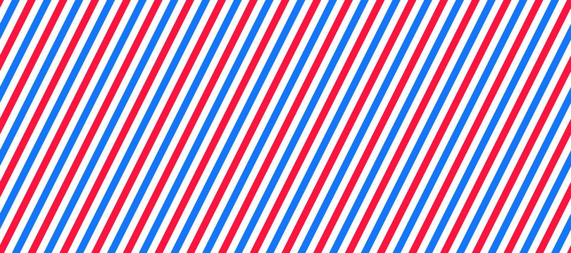 Barber shop pole background. Abstract diagonal line seamless pattern. Striped repeating wallpaper. Red, white and blue repeating texture. Wrapping paper backdrop vector