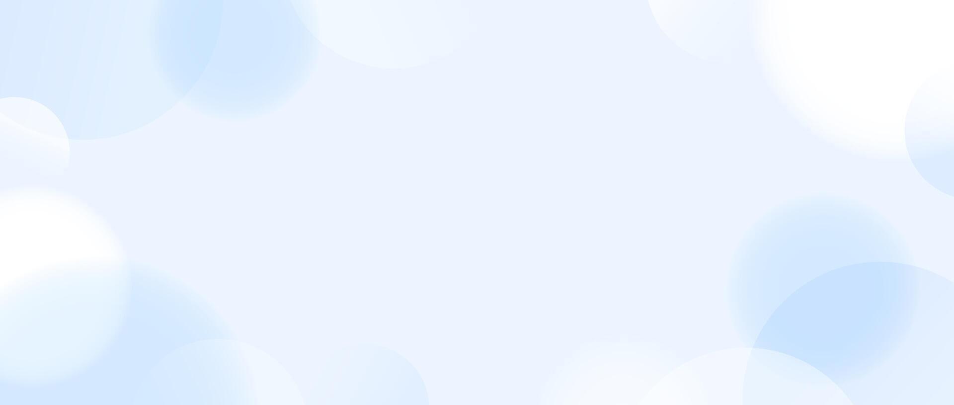 Soft blue spheres background. Abstract light floating bubbles or balls wallpaper. Blur gradient circles backdrop. Horizontal design template for banner, poster, presentation, brochure, leaflet vector