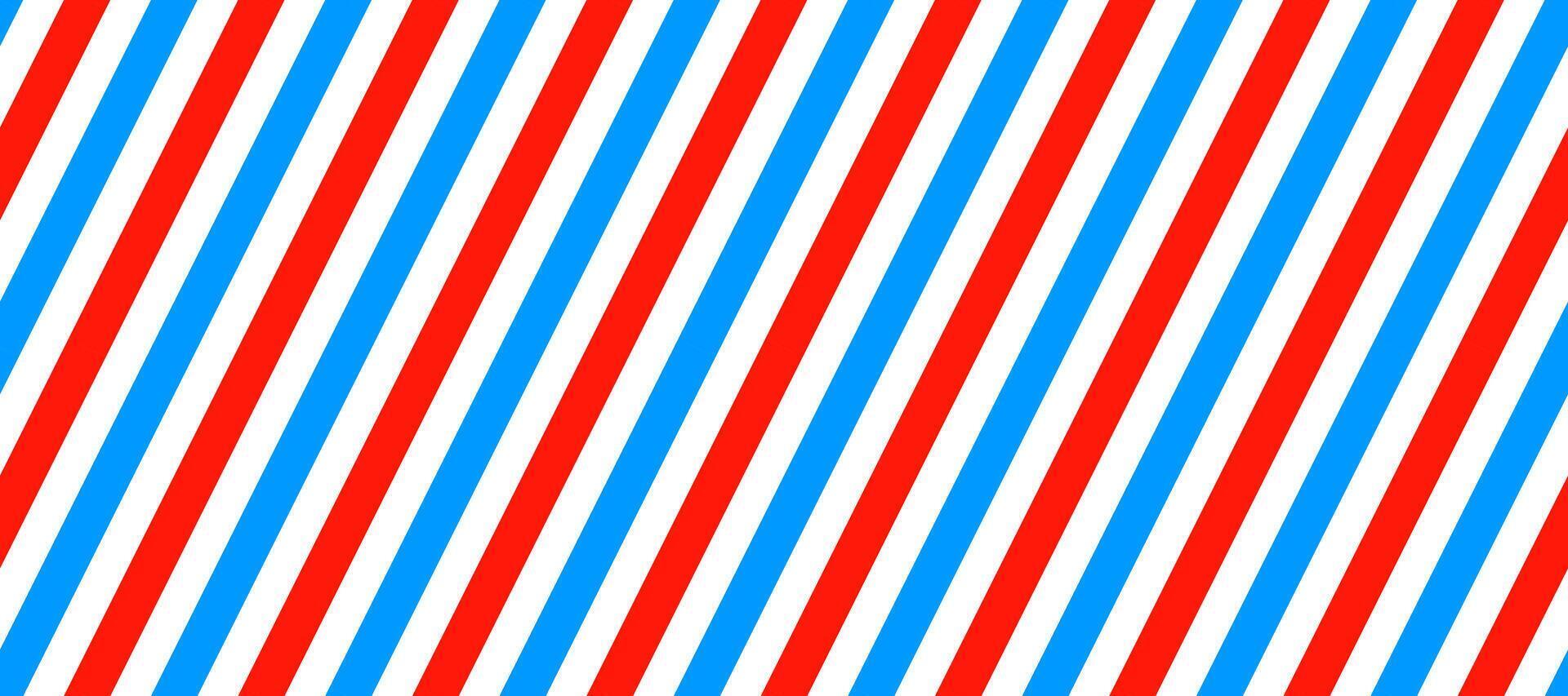 Barber shop pole background. Abstract diagonal line seamless pattern. Striped repeating wallpaper. Red, white and blue candy cane repeated texture. Wrapping paper backdrop. vector