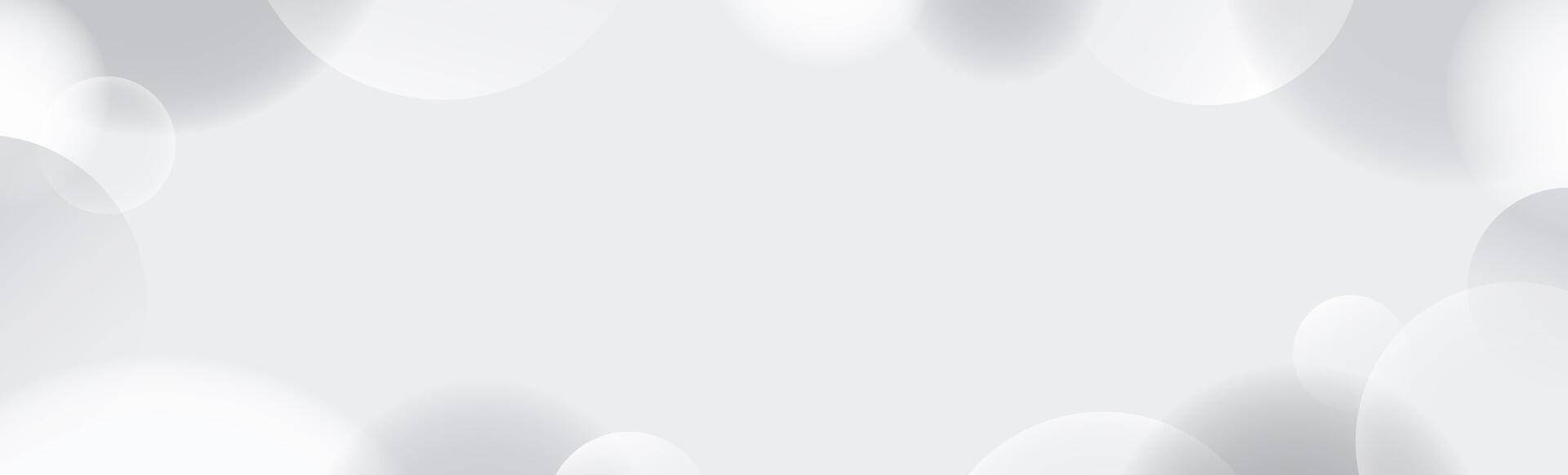 Soft grey spheres background. Abstract light floating bubbles and balls wallpaper. Gray blurred gradient circles backdrop. Horizontal design template for banner, poster, presentation, brochure vector