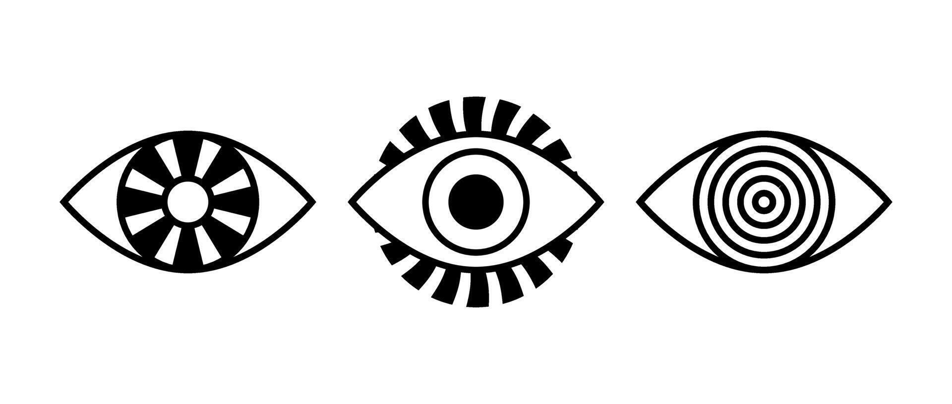 Eyes sign set. Vision outline symbols collection. Hypnosis eyeball concepts pack. Watching or observing elements for poster, banner, brochure, leaflet, booklet. Illustration bundle vector