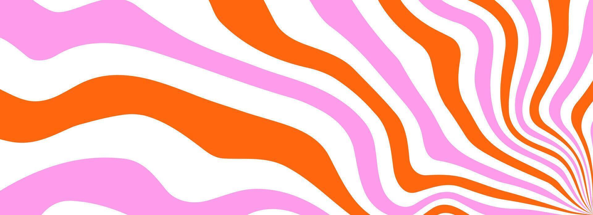 Orange pink trippy burst line background. Psychedelic wavy stripe wallpaper. Groovy twisted sunburst swirl. Distorted curly wave texture design for poster, banner, flyer, cover, print. vector