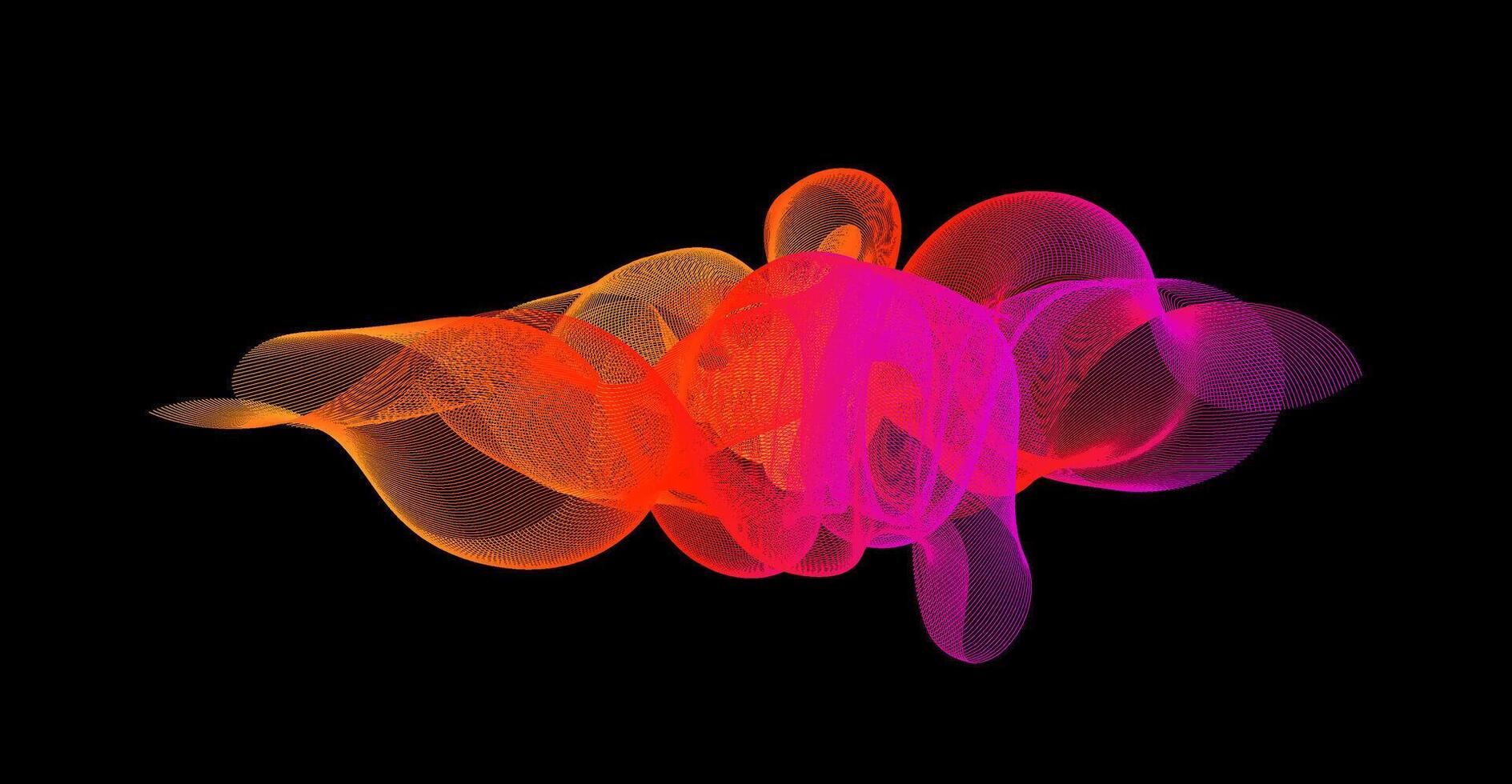 Gradient wave line blend form. Abstract pink orange flowing lines design element. Dynamic neon wave smoky shape. Sound waves or ai illustration concept. Bright curved pattern background vector