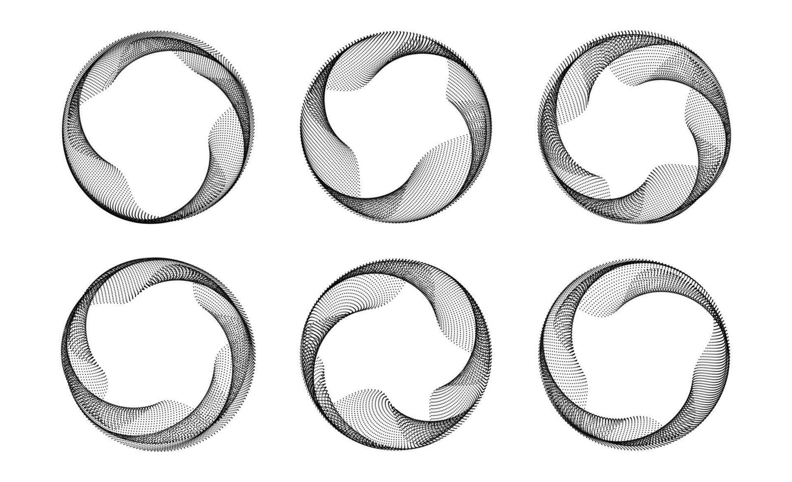 Blend dotted line circle frames set. Black round border collection. Curved wave dot stripe circle shapes. Circular tech border pack. Design element bundle or poster, banner, flyer, brochure vector