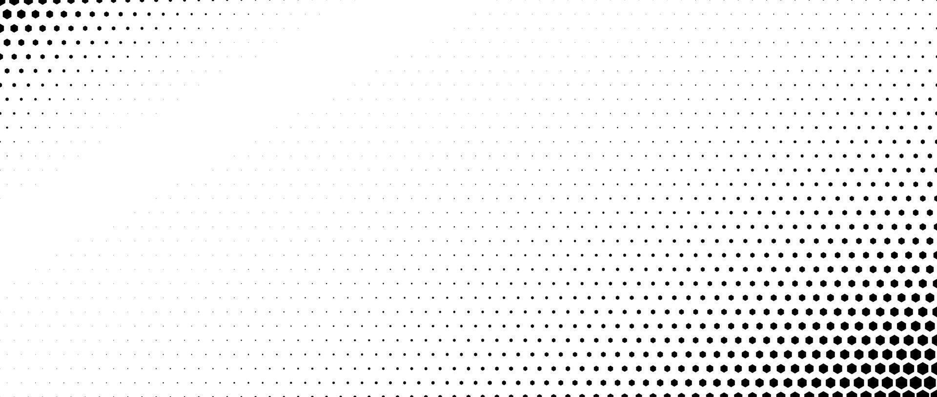 Hexagon corner halftone gradient texture. Black diagonal grunge gradation background. Geometric retro tech wallpaper. Fading hexagonal pattern backdrop. Vanishing honeycomb grungy overlay vector