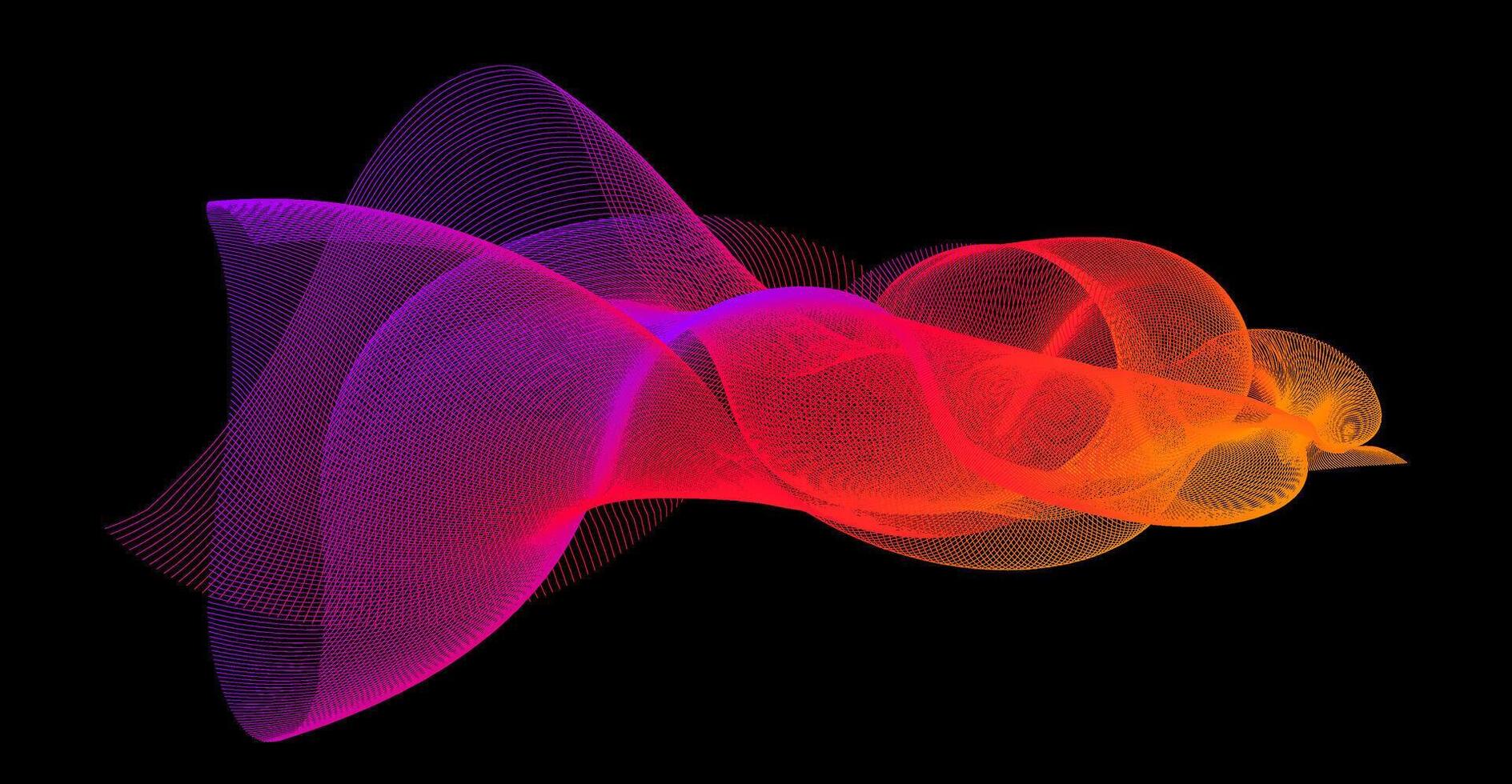 Gradient wave line blend form. Abstract purple red orange flowing lines design element. Dynamic neon line smoky shape. Sound waves or ai illustration concept. Curved pattern background vector