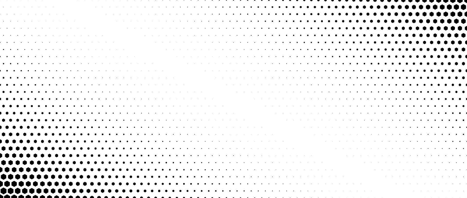 Hexagon corner halftone gradient texture. Diagonal black grunge hex gradation background. Geometric retro tech wallpaper. Fading hexagonal pattern backdrop. Vanishing honeycomb grunge overlay vector