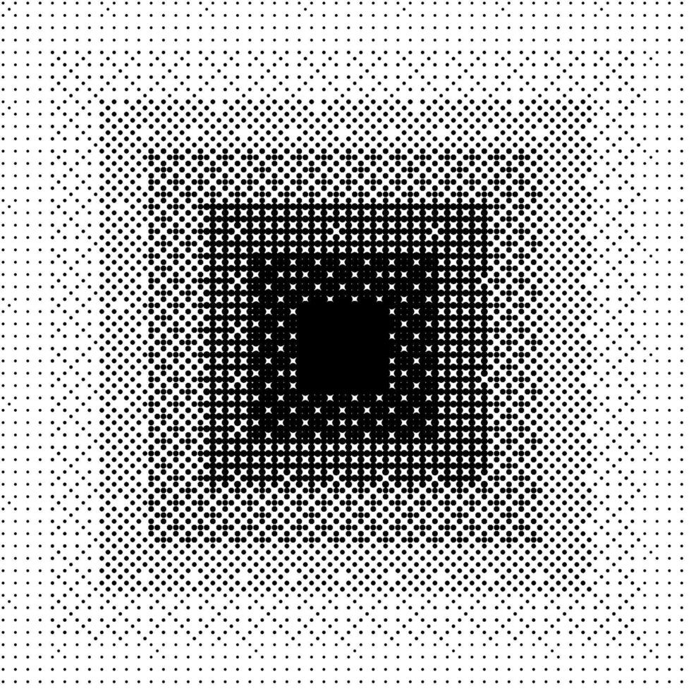 Pixelated gradient square background. Black dithered radial gradation texture. Retro bitmap game backdrop. Halftone 8 bit wallpaper. Vintage rectangle pixel art border. Fading overlay vector