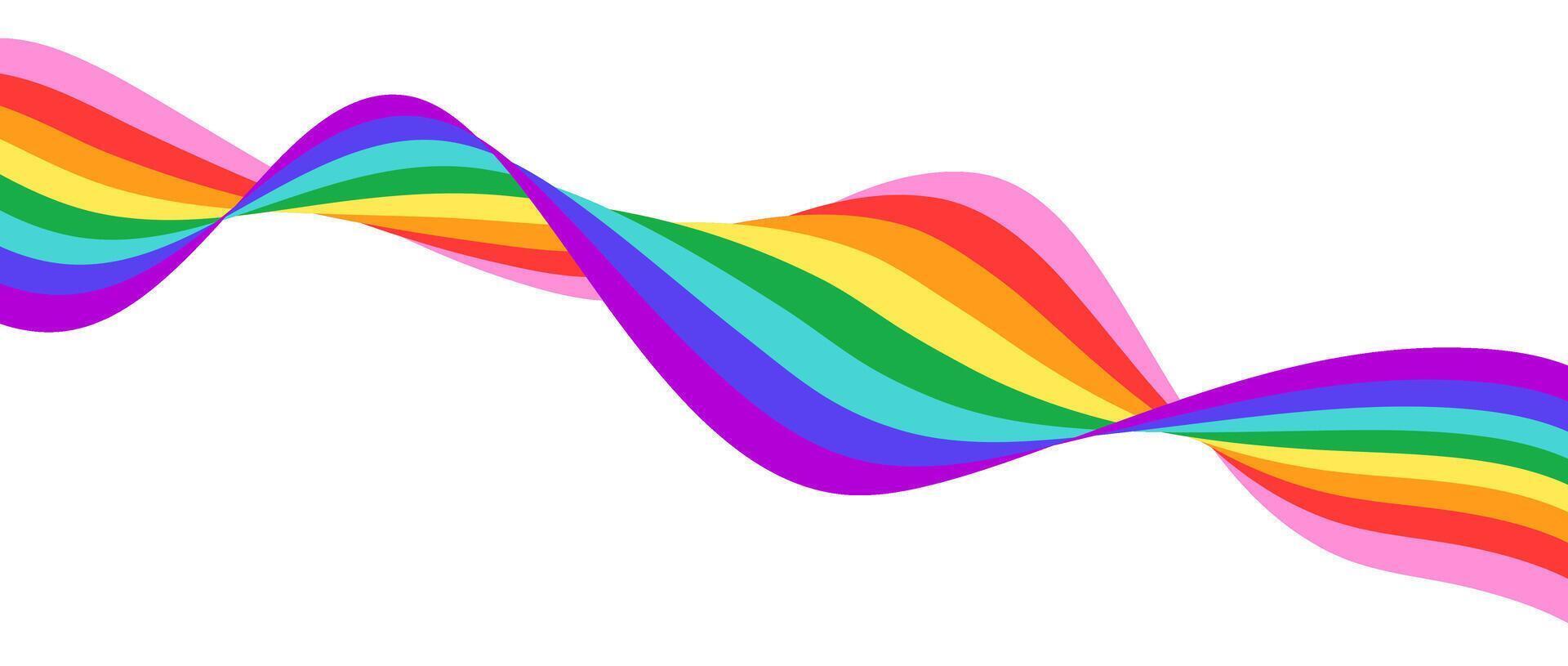 LGBTQ Pride month flag stripe. Rainbow wavy flowing ribbon design element. Rainbow colored wave template shape for banner, poster, flyer, brochure, booklet, cover, background. vector