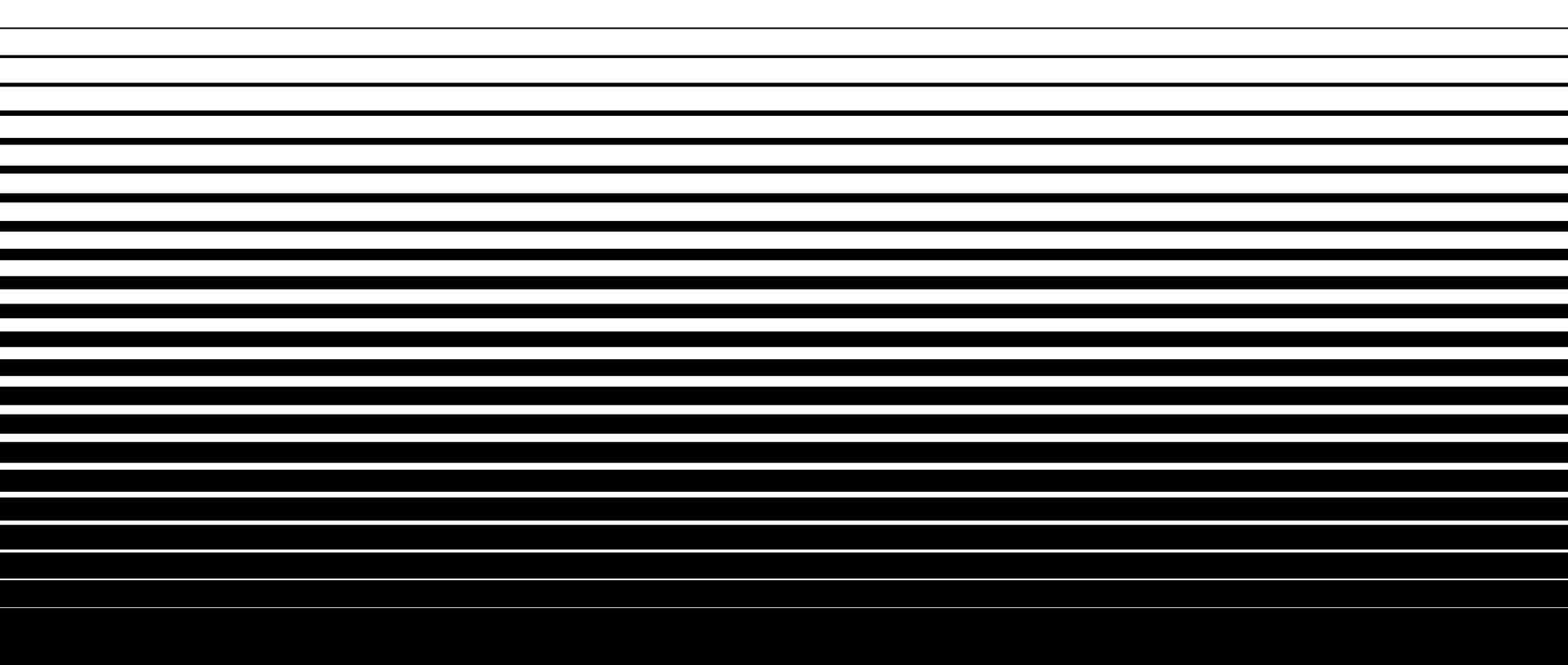 Line halftone gradation texture. Fading horizontal stripe gradient background. Repeating pattern backdrop. Black parallel thin to thick lines backdrop for overlay, print, cover, graphic design. vector