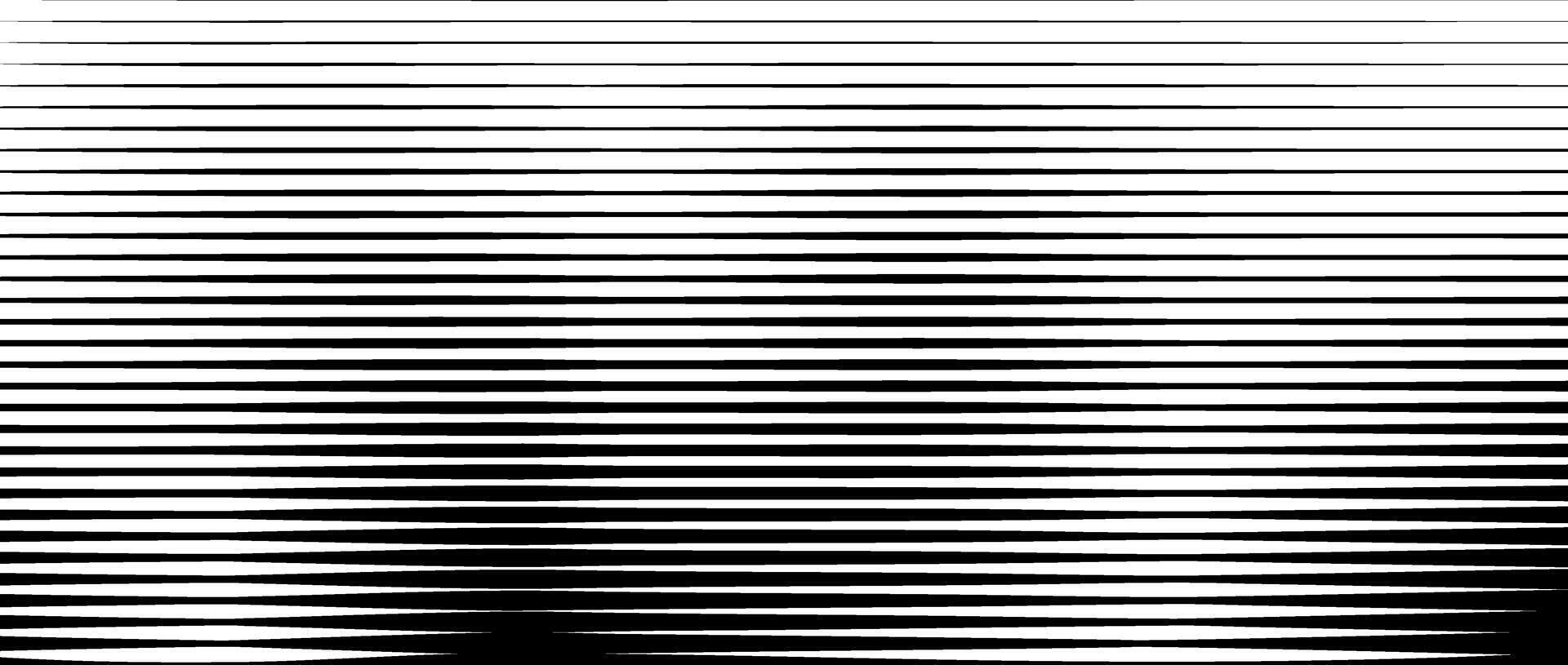 Line halftone gradient texture. Vibrating horizontal gradation background. Repeated stripe pattern backdrop. Black parallel thin to thick stripe moire backdrop for overlay, print, cover. vector