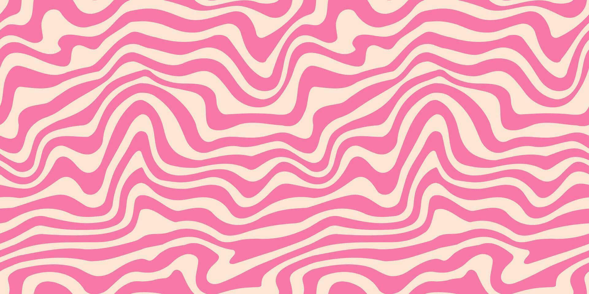 Wavy pink line seamless pattern. Trippy groovy liquid wave background. Repeating retro psychedelic texture in 60s, 70s style. Curve flowing stripe wallpaper for textile, print, wrapping paper vector
