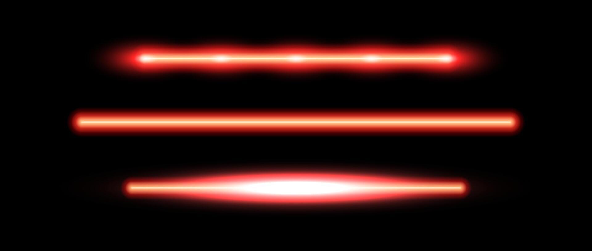 Red neon tube lamp set. Glowing led light line beam collection. Warm color luminous fluorescent bar stick lines. Red orange strip element pack to divide, separate, decorate. vector