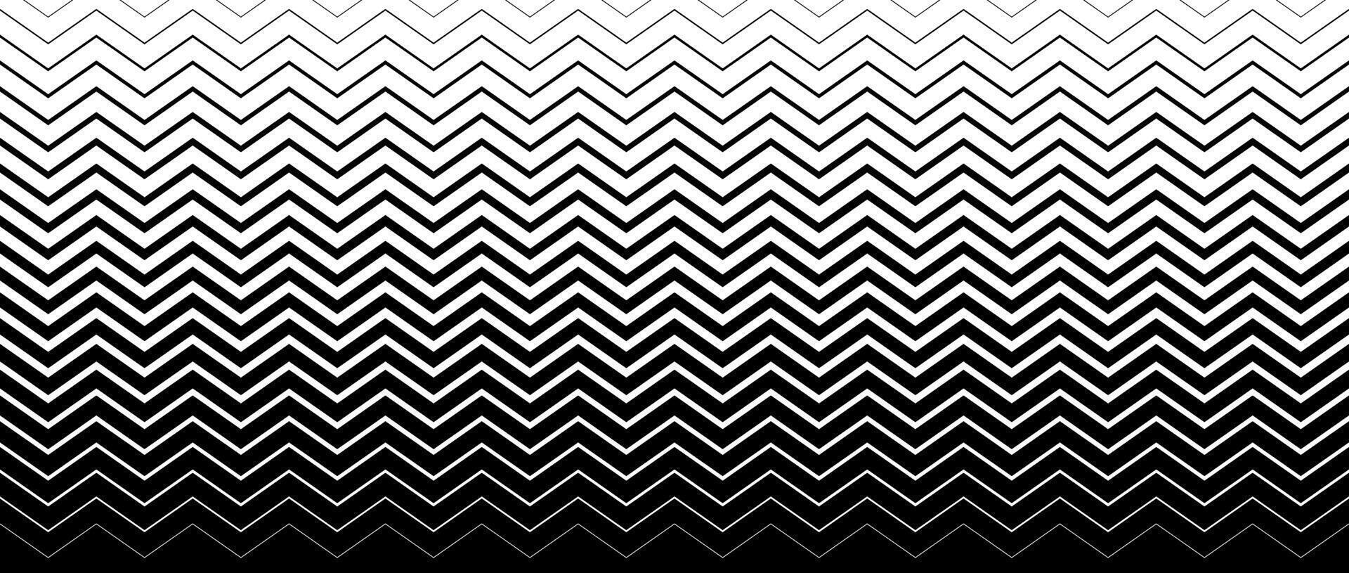 Zigzag line halftone gradation texture. Faded chevron stripe gradient background. Repeating pattern backdrop. Black thin to thick wave stripe backdrop for overlay, print, cover, graphic design vector