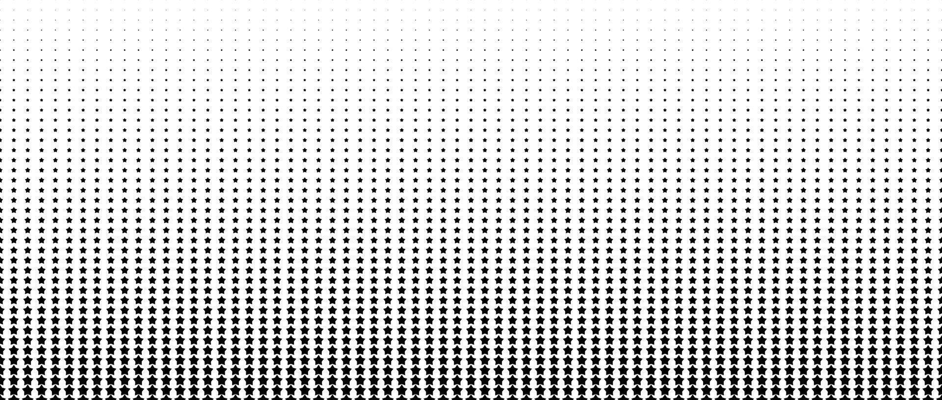 Black star halftone gradient texture. Vanishing stars polka dot background. Repeating gradation pattern background. Fading comic pop art overlay backdrop. Raster effect wallpaper. vector