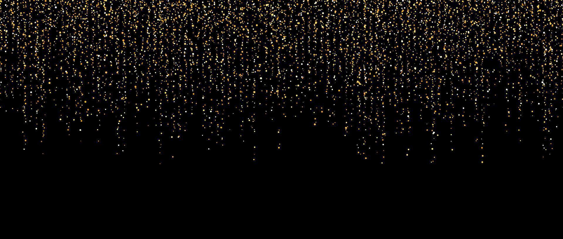 Gold confetti garland on dark background. Falling golden glitter and sparkle wallpaper. Yellow shining dots repeating pattern. Magic dust sparkling decoration for Christmas, New Year. vector