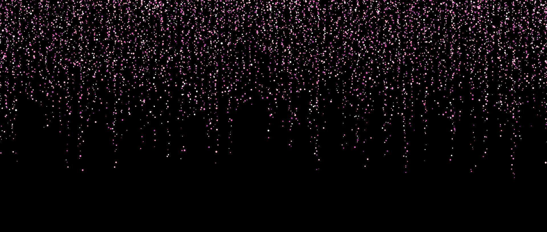 Pink confetti garland on dark background. Falling glitter and sparkle wallpaper. Pink and rose shining dots repeating pattern. Magic dust sparkling decoration for Christmas, New Year. vector