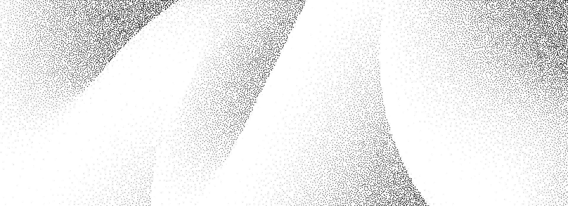 Stippled wavy sand grain texture. Grunge curved gradient wave wallpaper. Grit noise dot work overlay. Black dots, speckles, particles or granules print background. Fluid gritty backdrop vector