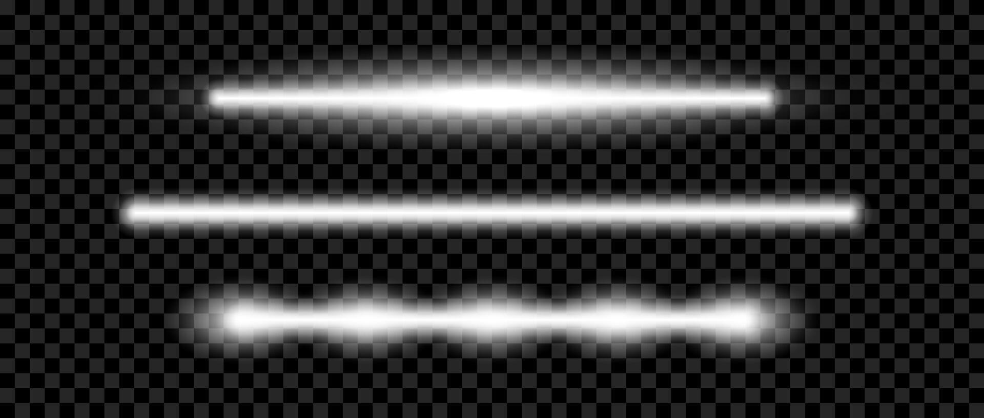 White neon tube lamp set. Glowing led light line beam collection. Luminous fluorescent bar stick lines bundle. Colorless strip element pack to divide, separate, decorate. vector