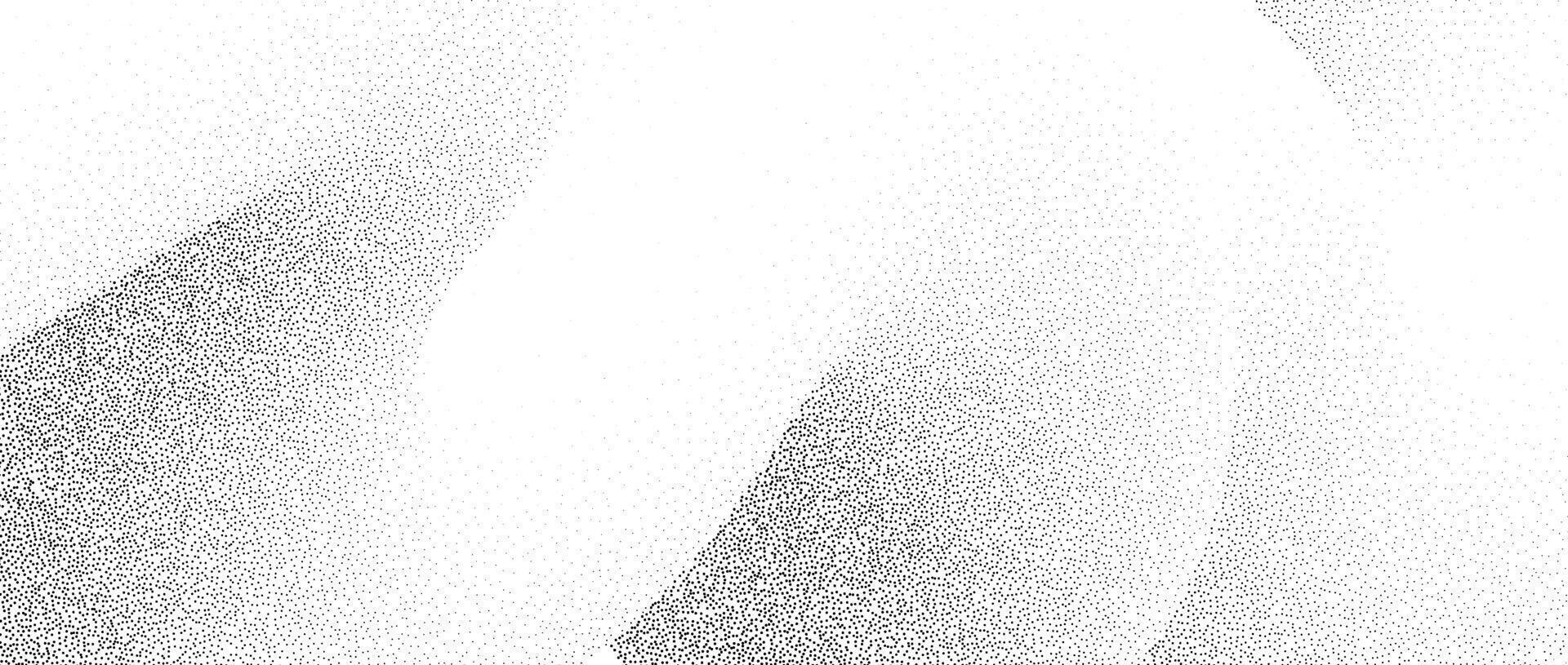 Stippled wavy sand grain background. Grunge curved gradient wave. Grit noise dot work wallpaper. Black dots, speckles, particles or granules texture. Abstract fluid gritty backdrop overlay vector