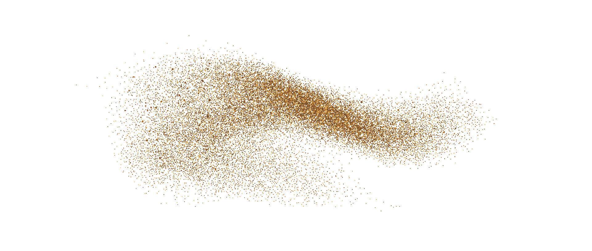 Sand dust powder splash. Flowing speckles and particles wavy texture. Ground grain scatter element. Gritty explosion wind shape for overlay, poster, banner, brochure, leaflet. Sandy background vector