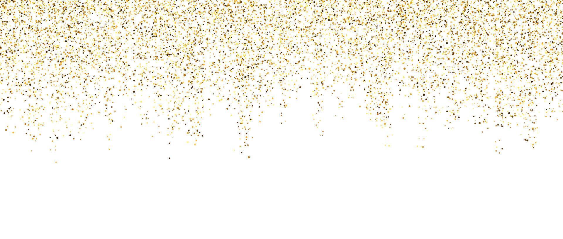 Gold confetti garland on white background. Falling golden glitter and sparkle wallpaper. Yellow shining dots repeating pattern. Magic dust sparkling decoration for Christmas, New Year. vector