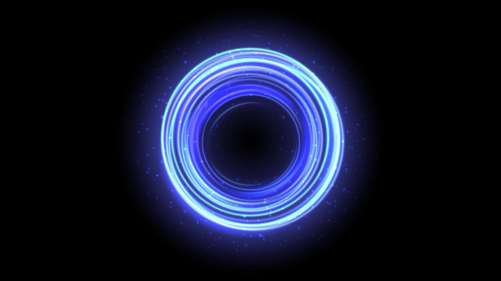 Blue glowing portal concept. Neon hologram teleport gate on black background. Circle swirl cold aura with beams and sparks. Round hot flare template for game, ui, interface. vector