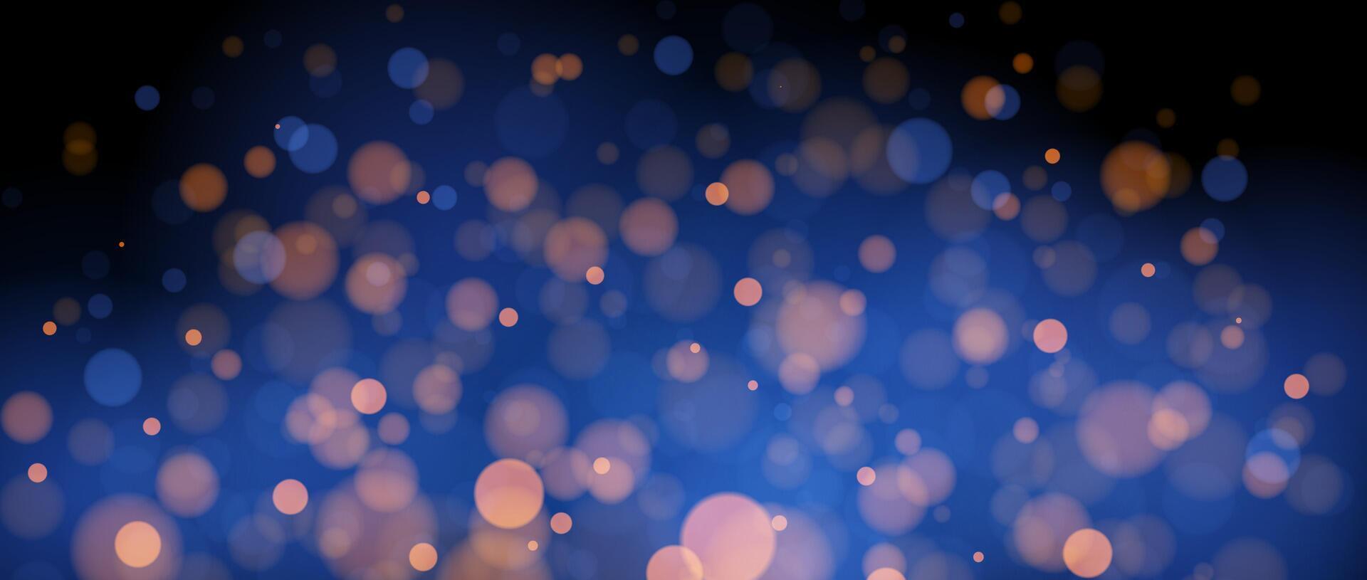 Blurred gold bokeh on blue background. Golden blurred effect wallpaper. Abstract shiny glitter, sparks and sparkles. Glowing backdrop for Christmas, New Year or birthday card, poster, banner. vector
