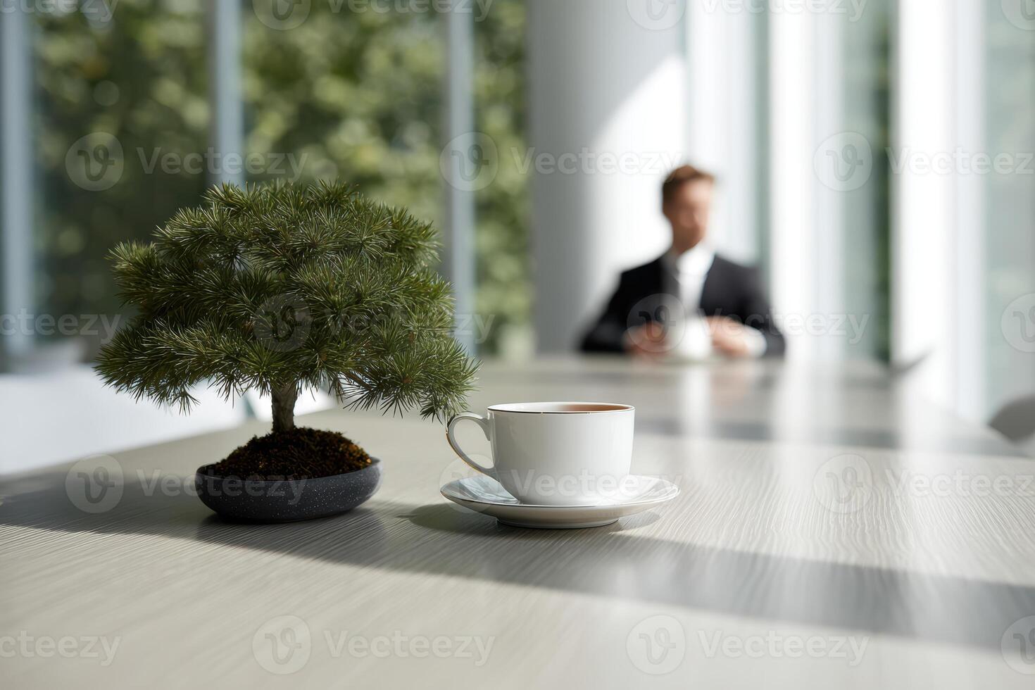 Relaxing moment with tea in Modern Office in Daytime photo