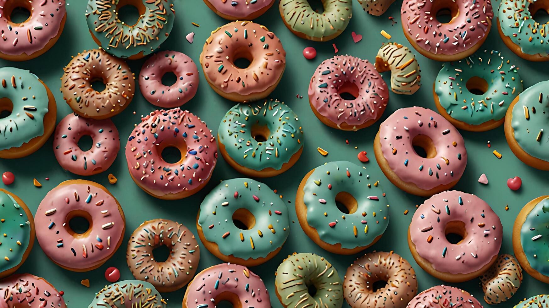 Delicious donut assortment with colorful icing and sprinkles in an eye-catching presentation photo