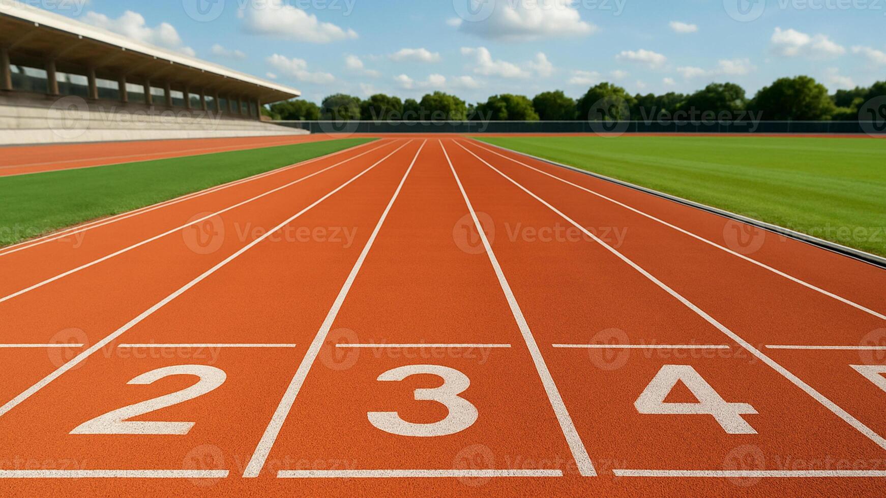 Running track with numbers and green grass, sport and healthy lifestyle concept photo