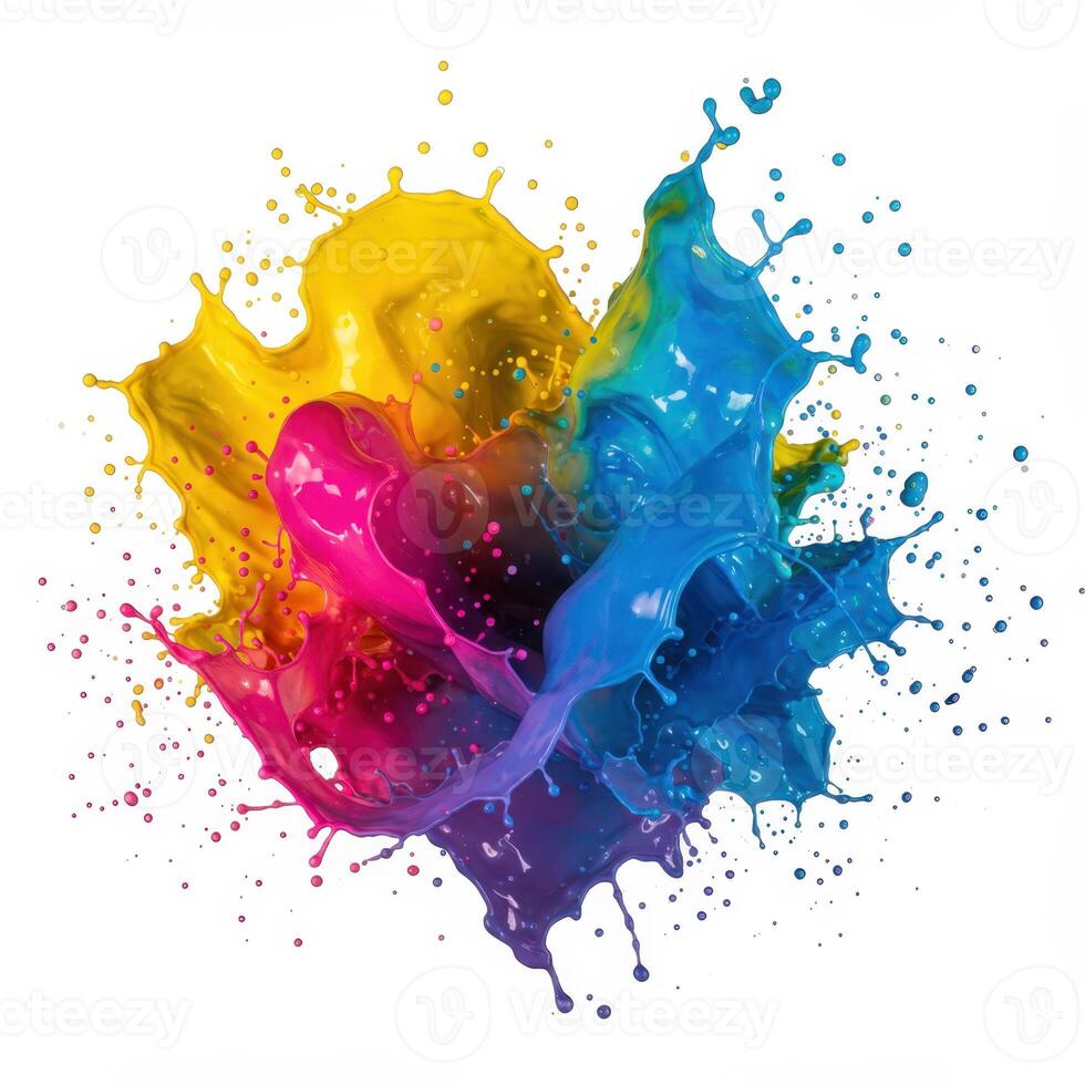 Vibrant cmyk ink splashes exploding in a dynamic abstract formation photo