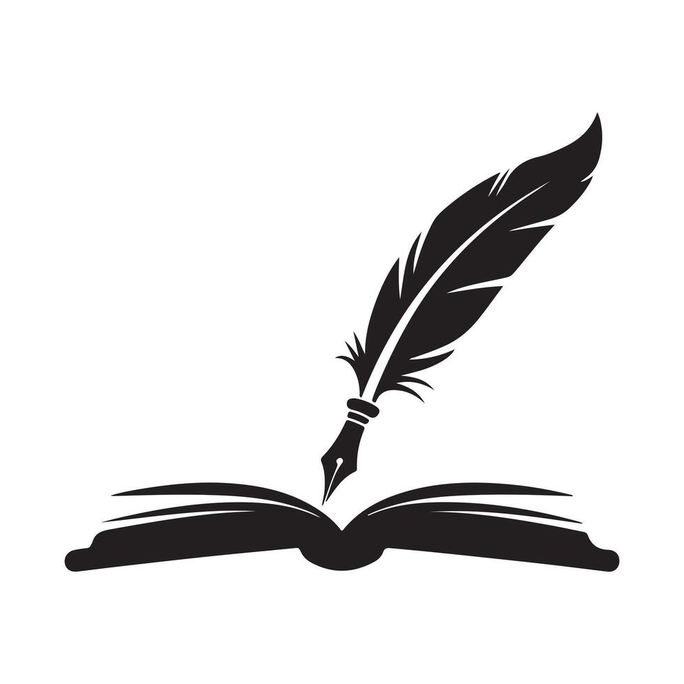 Feather Quill and Open Book Icon. Classic Writing Symbol Illustration vector