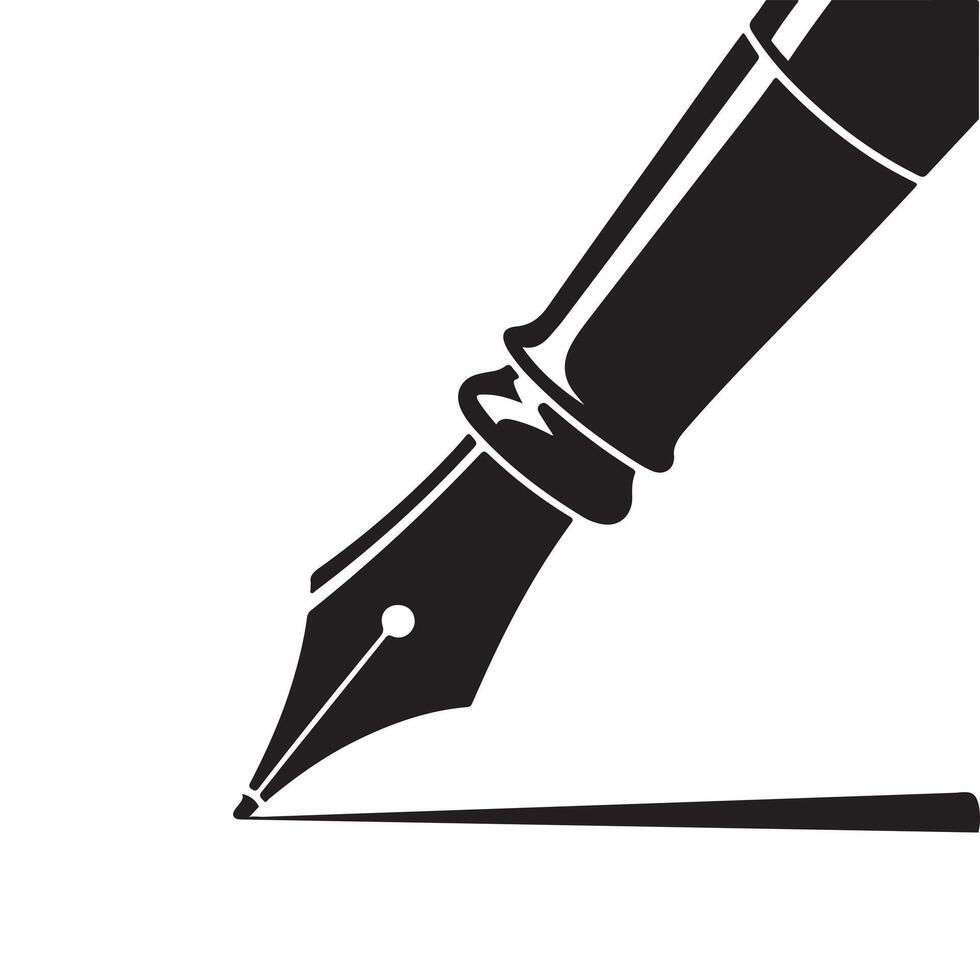 Fountain Pen Drawing Line Icon. Elegant Writing Tool Silhouette vector