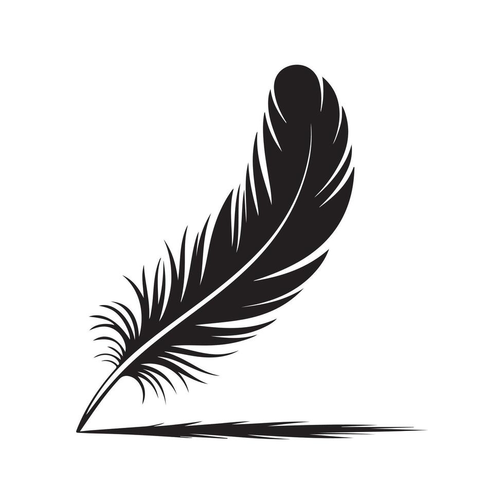 Feather Quill Silhouette Icon. Vintage Writing Symbol Design vector