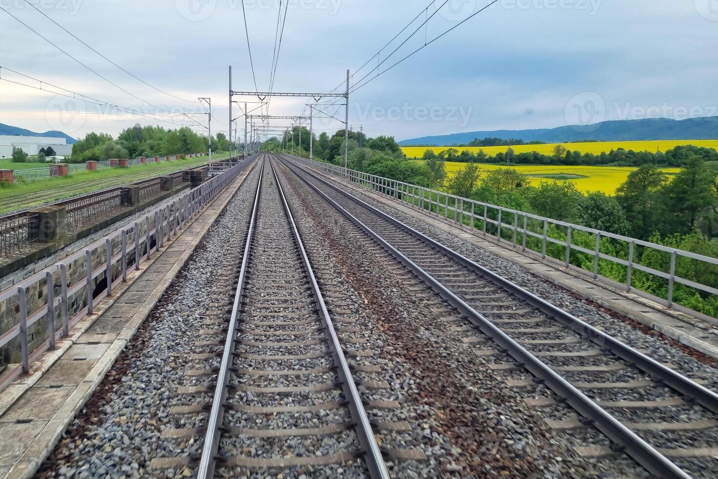Scenic Railway Tracks in Countryside Landscape During Summer photo