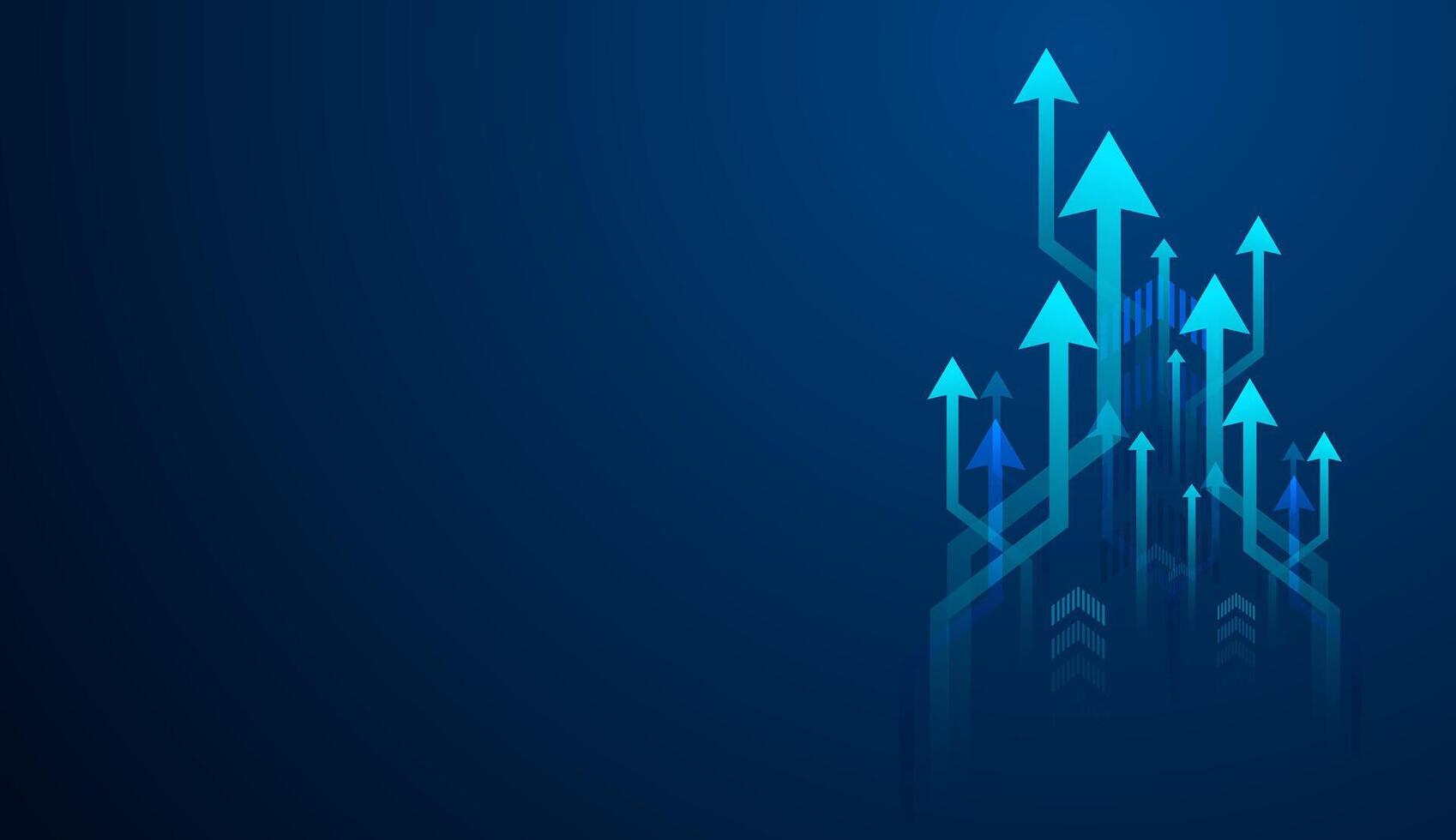 The upward arrows against a dark blue background represents growth, market movement. growing up arrows concept . The Group of upward arrows growth, illustration vector