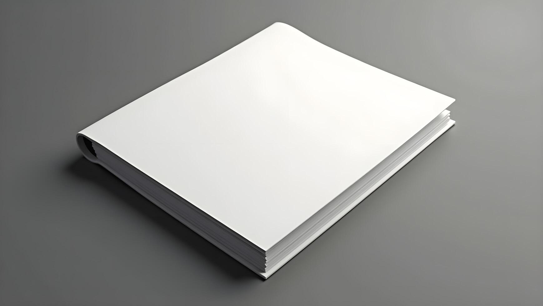 High-Angle Blank Brochure Mockup with Slightly Curled Edges photo