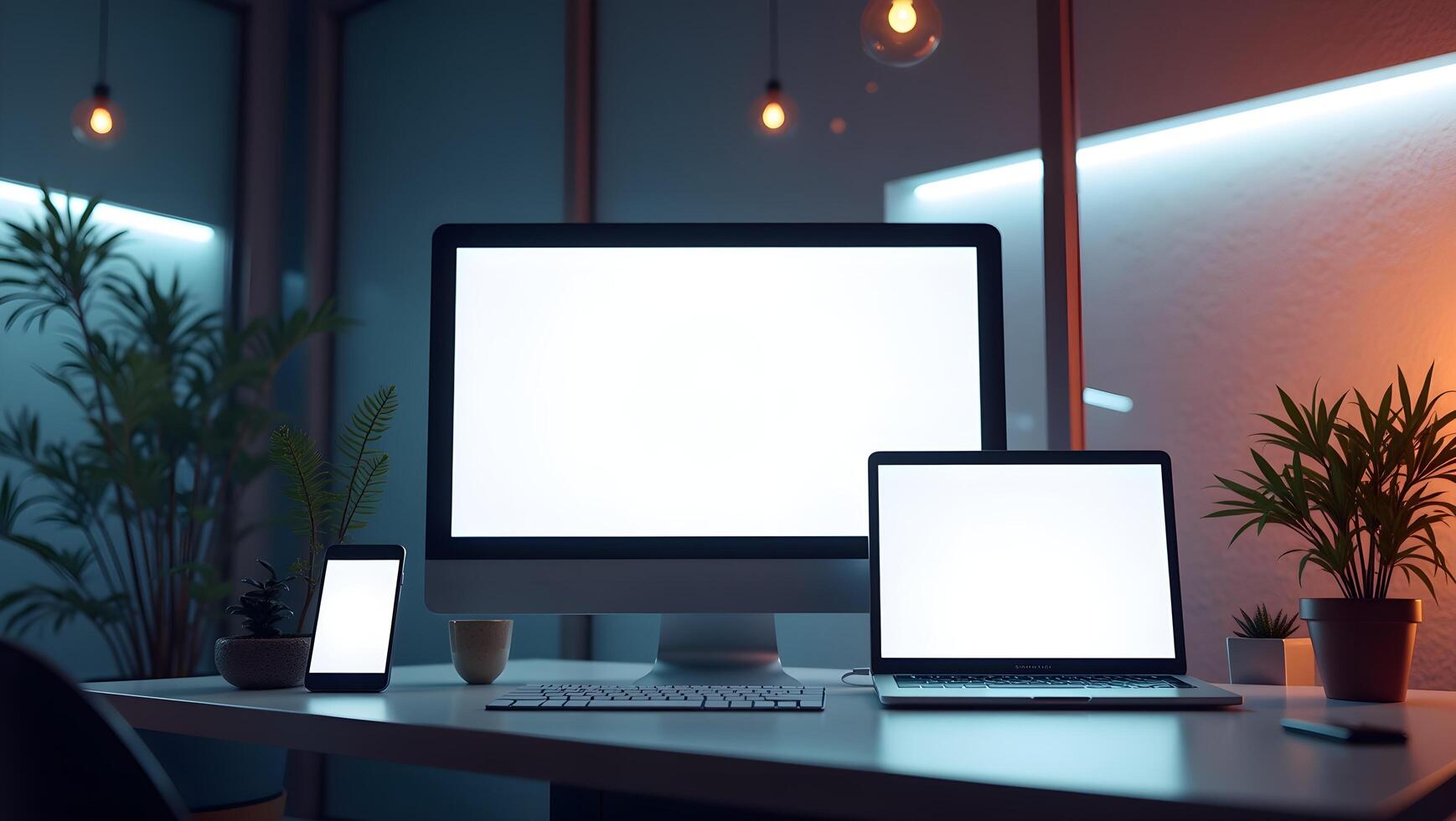 Responsive Blank Website Mockup Displayed on Desktop, Tablet, and Phone photo